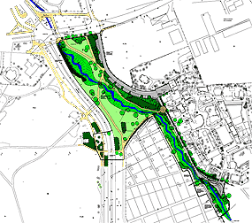 Entwurfsplan fr die Neugestaltung des Darmbachs im Bereich Lichtwiese 